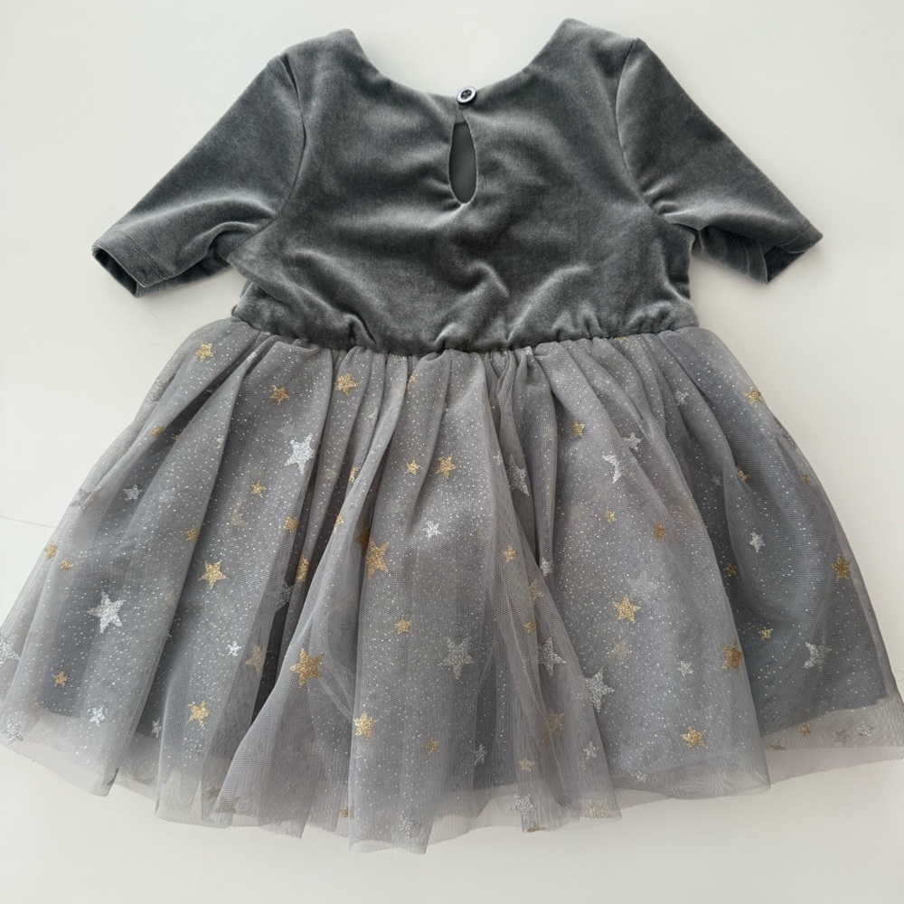 Zunie 18M Gray and Gold Star Tulle Dress - Picture 3 of 4